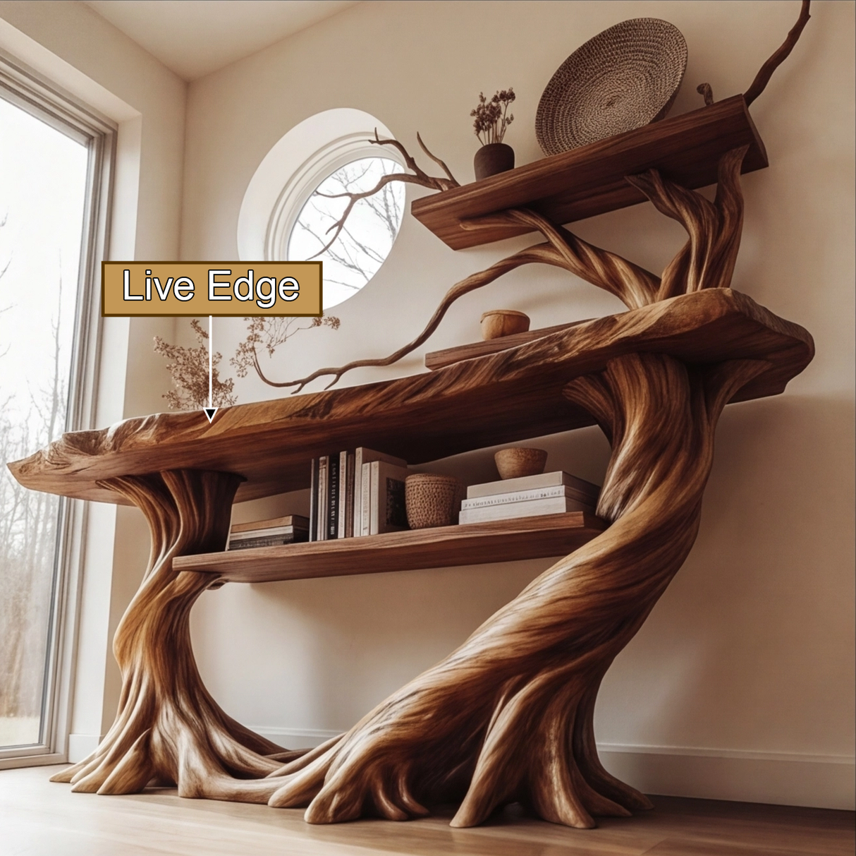 Velmora Sculpted Solid Wood Console Table with Shelves - Timberustic Console Table with Shelves
