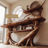 Velmora Sculpted Solid Wood Console Table with Shelves - Timberustic Console Table with Shelves