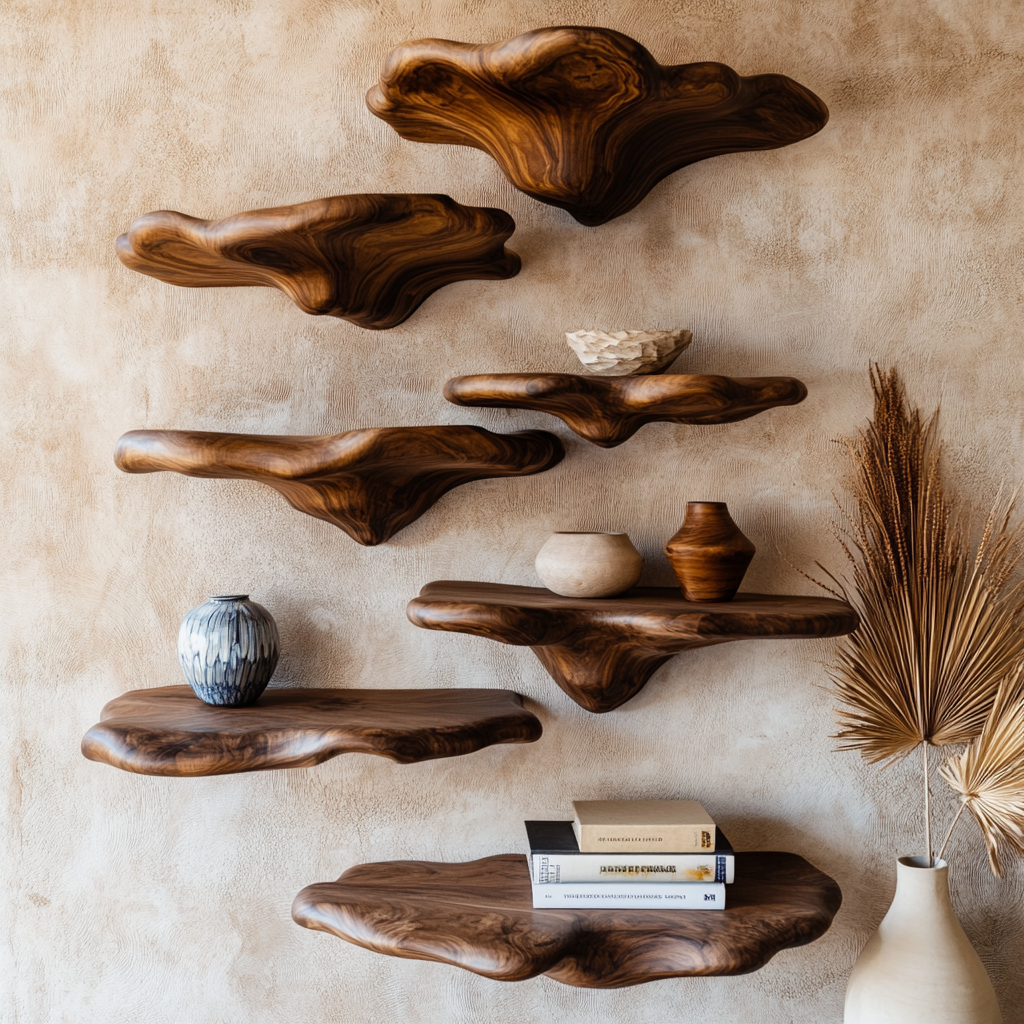 Velmora Sculpted Solid Wood Mushroom Floating Shelf SPA654935 - Timberustic Floating Shelf