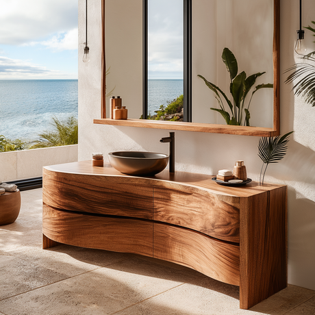 Velmora Wave Solid Wood Bathroom Vanity with Drawers (Copy) - Timberustic Freestanding Bathroom Vanity with Drawers