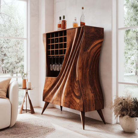 Velmorian Sculpted Solid Wood Bar Cabinet - Timberustic Bar Cabinet