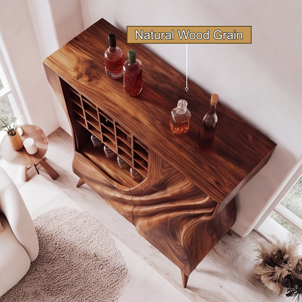 Velmorian Sculpted Solid Wood Bar Cabinet