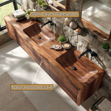Velmorian Sculpted Solid Wood Floating Bathroom Vanity with Integrated Sinks and Drawers