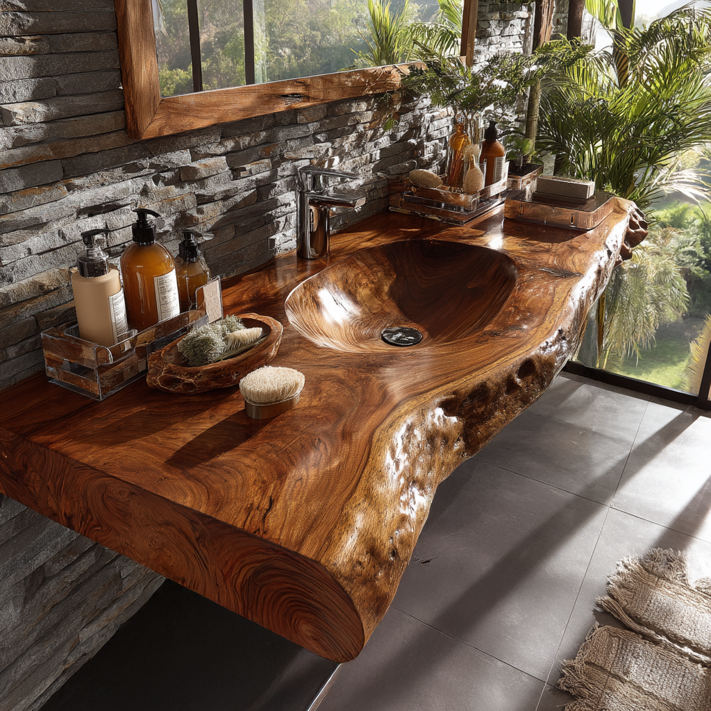 Velmoris Live Edge Solid Wood Floating Bathroom Vanity with Integrated Sink SPA200003 - Timberustic Floating Bathroom Vanity with Integrated Sink