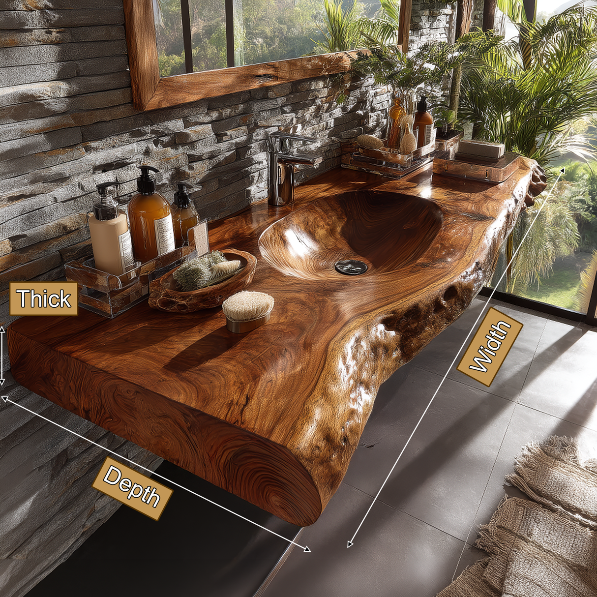 Velmoris Live Edge Solid Wood Floating Bathroom Vanity with Integrated Sink SPA200003 - Timberustic Floating Bathroom Vanity with Integrated Sink