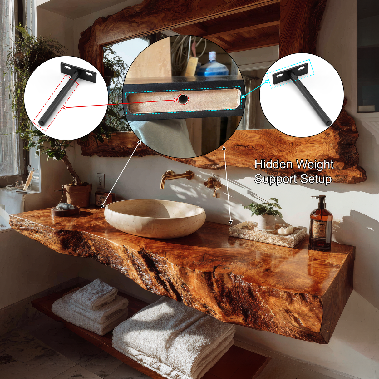 Velmoro Handcrafted Live Edge Solid Wood Floating Bathroom Vanity SPA723618 - Timberustic Floating Bathroom Vanity