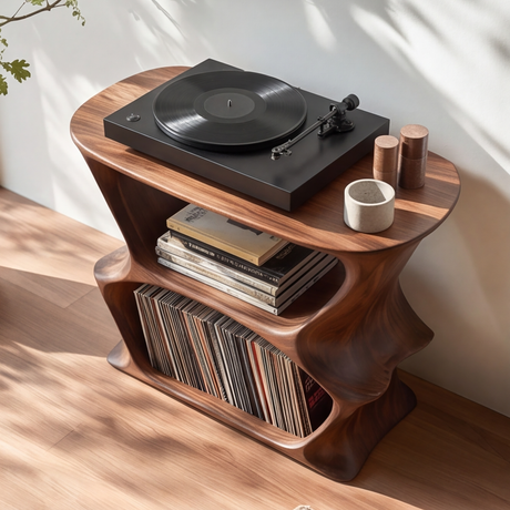 Velnora Handcrafted Solid Wood Record Player Stand SPA208523 - Timberustic Record Player Stand With Storage