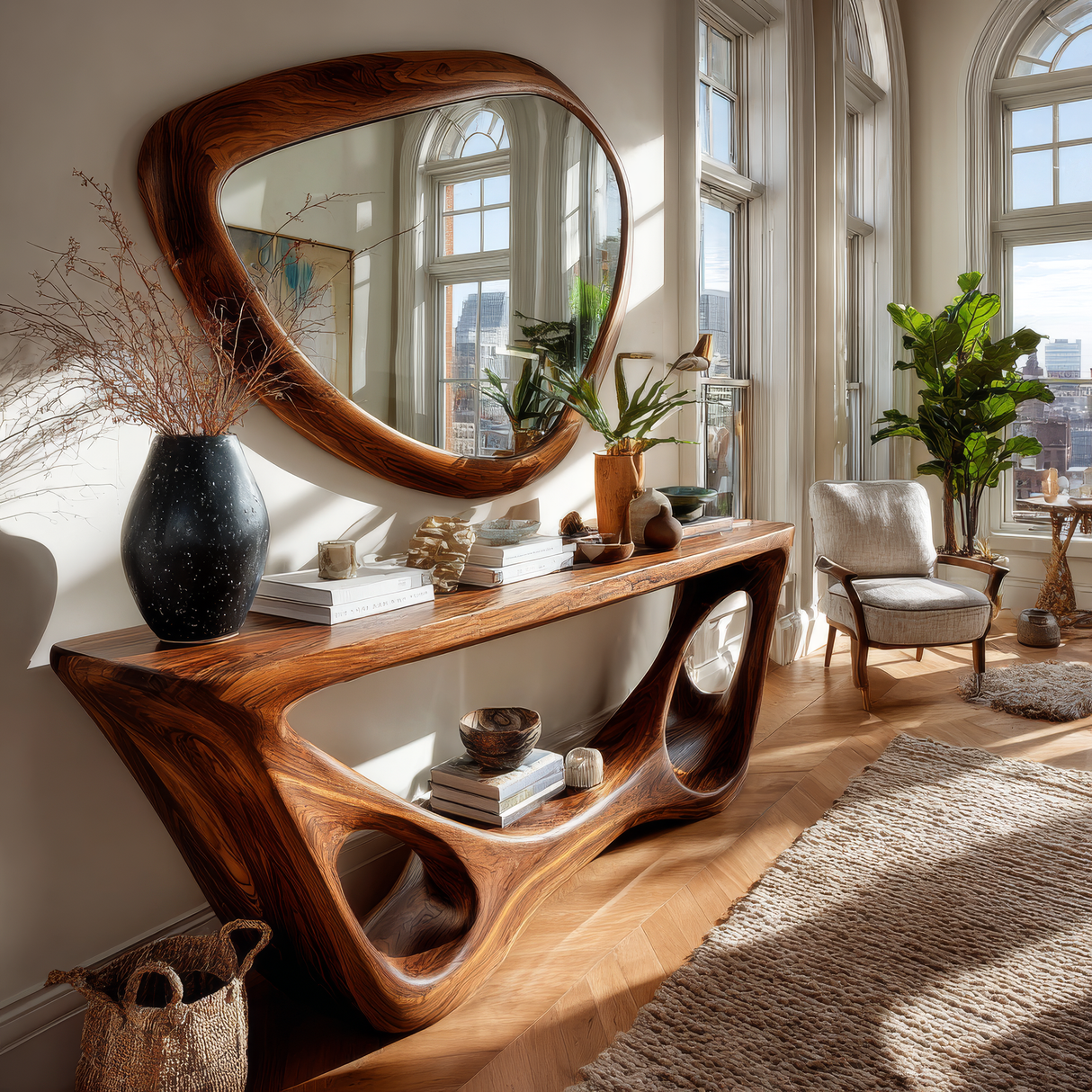 Veloran Curved Solid Wood Console Table - Timberustic Console Table
