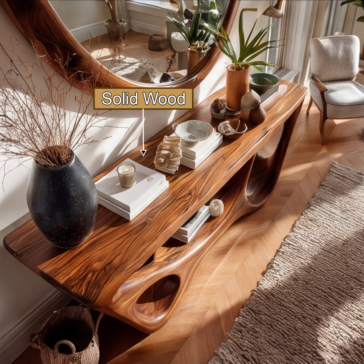 Veloran Curved Solid Wood Console Table - Timberustic Console Table