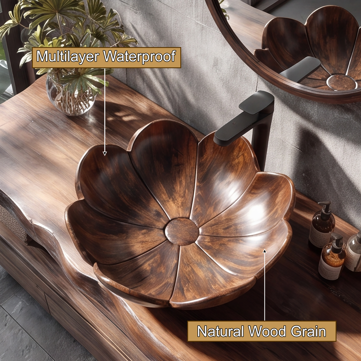 Veloria Handcrafted Solid Wood Flower Vessel Sink - Timberustic Vessel Sinks