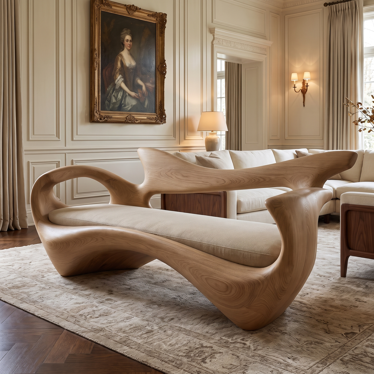 Veloria Sculpted Solid Wood Sofa Natural Oak - Timberustic Sofa