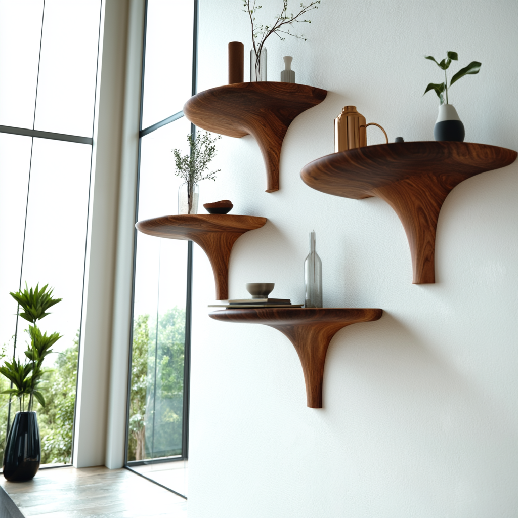 Velorin Sculpted Solid Wood Mushroom Floating Shelf SPA185432 - Timberustic Floating Shelf