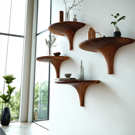 Velorin Sculpted Solid Wood Mushroom Floating Shelf SPA185432 - Timberustic Floating Shelf