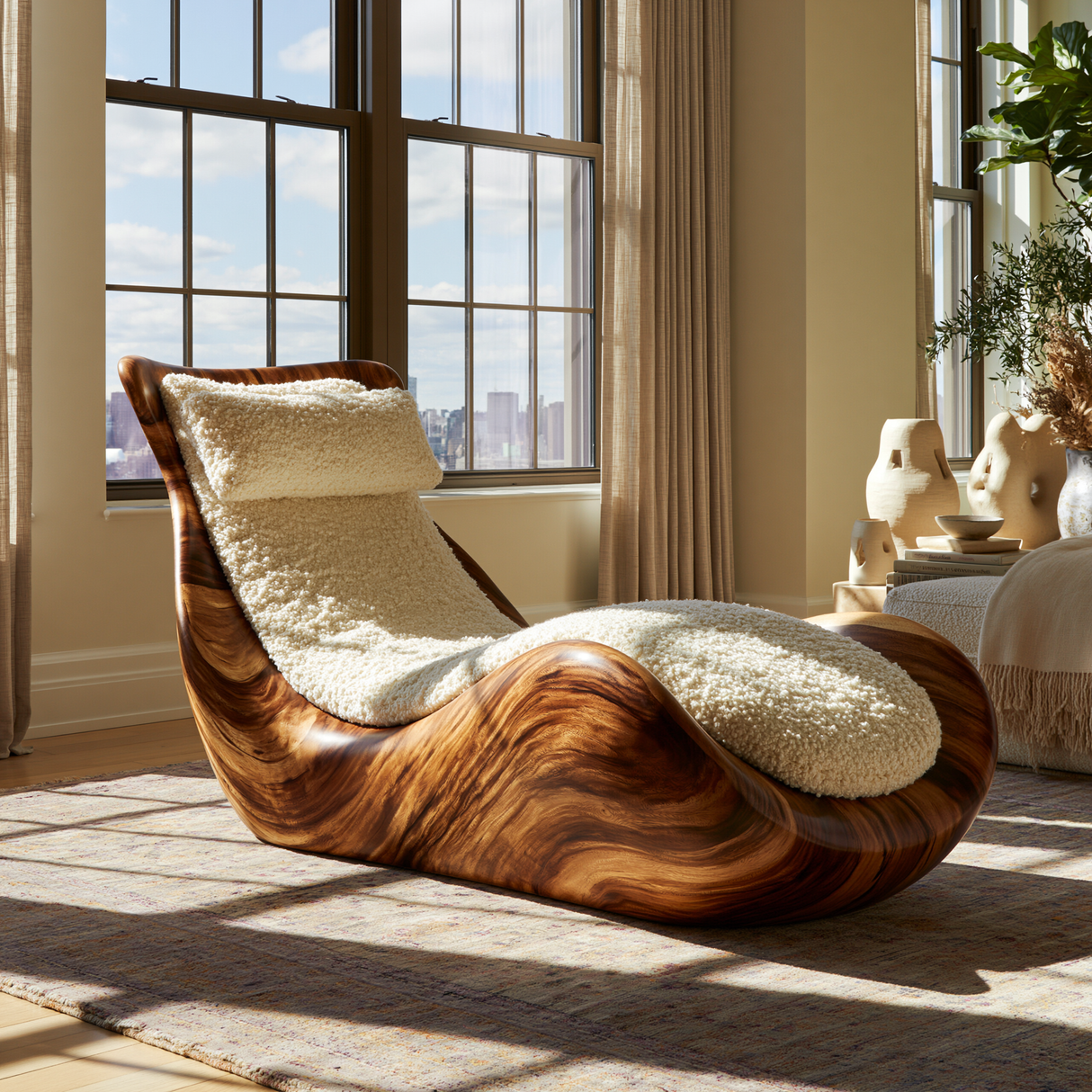 Veloura Handcrafted Solid Wood Chaise Lounge