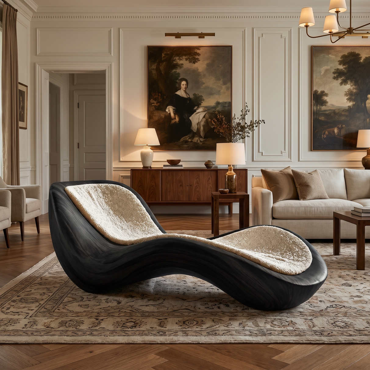 Velquorin Handcrafted Sculpted Solid Wood Chaise Lounge