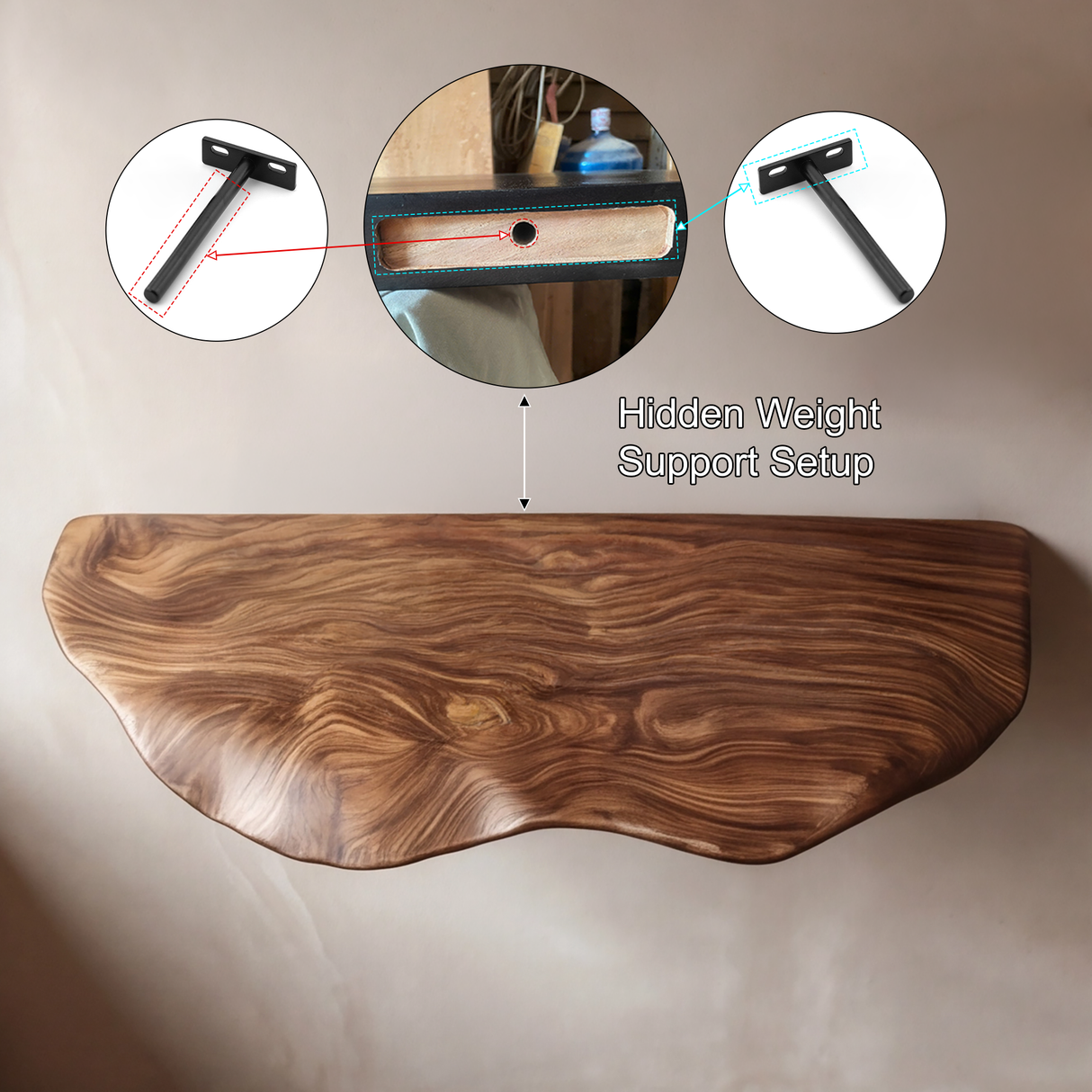 Velrune Live Edge Solid Wood Mushroom Floating Shelf SPA239749 - Timberustic Floating Shelf