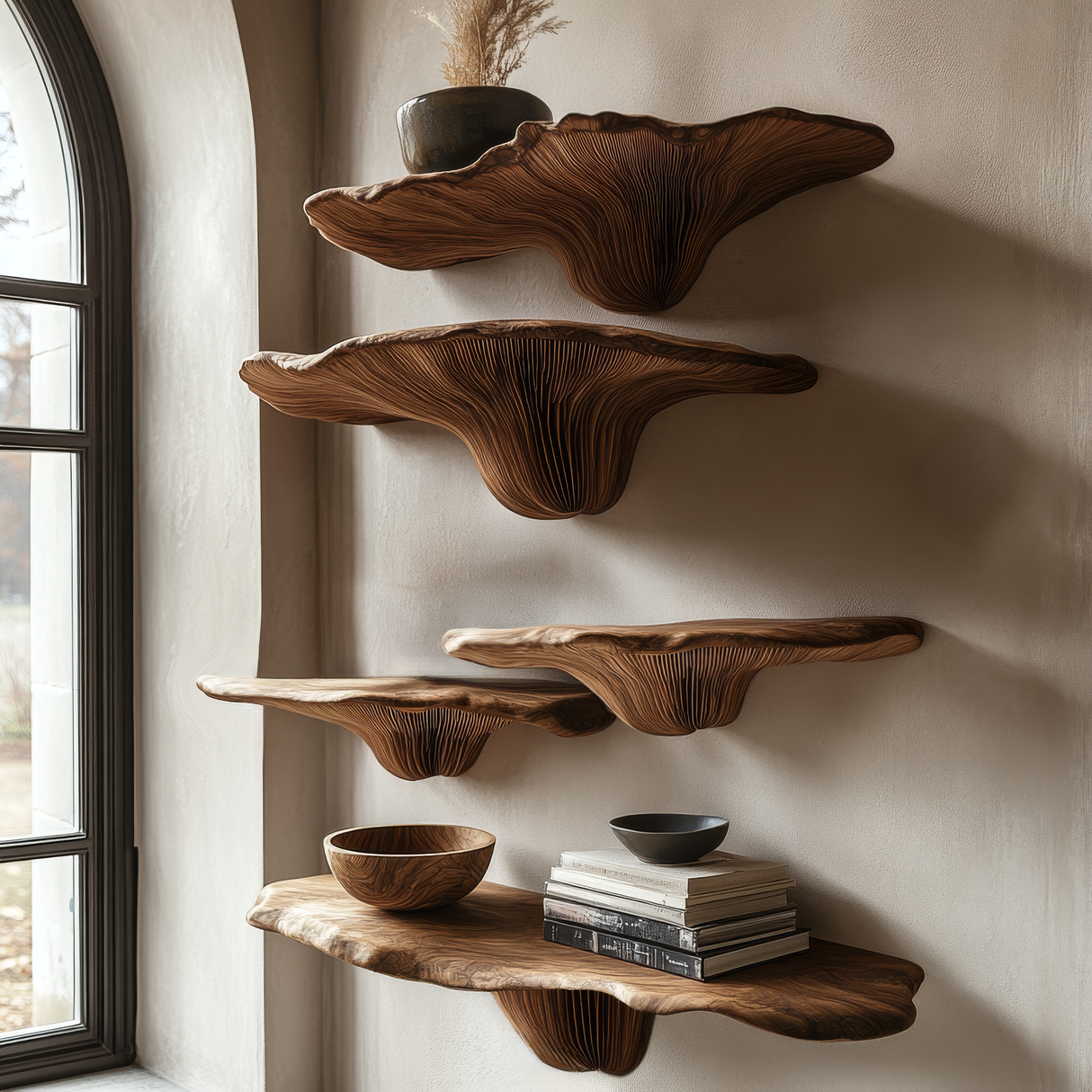Velthorne Live Edge Solid Wood Mushroom Floating Shelf SPA054634 - Timberustic Floating Shelf
