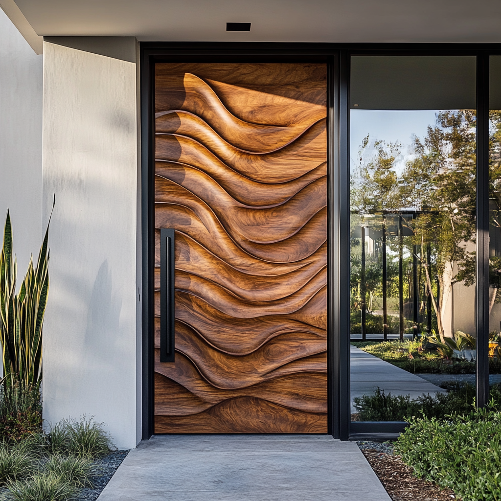 Veltrava Sculpted Solid Wood Rectangular Single Door - Timberustic Door