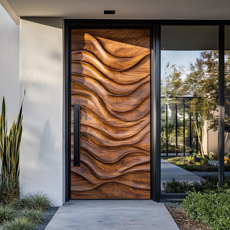 Veltrava Sculpted Solid Wood Rectangular Single Door - Timberustic Door