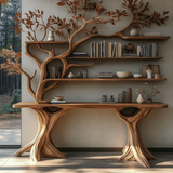 Veltrion Sculpted Solid Wood Console Table with Shelves - Timberustic Console Table with Shelves