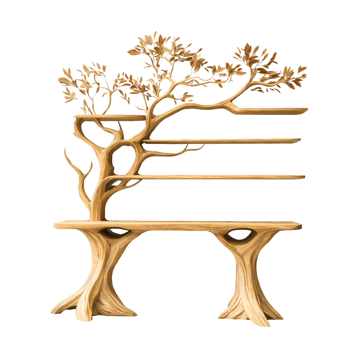 Veltrion Sculpted Solid Wood Console Table with Shelves Natural Oak - Timberustic Console Table with Shelves