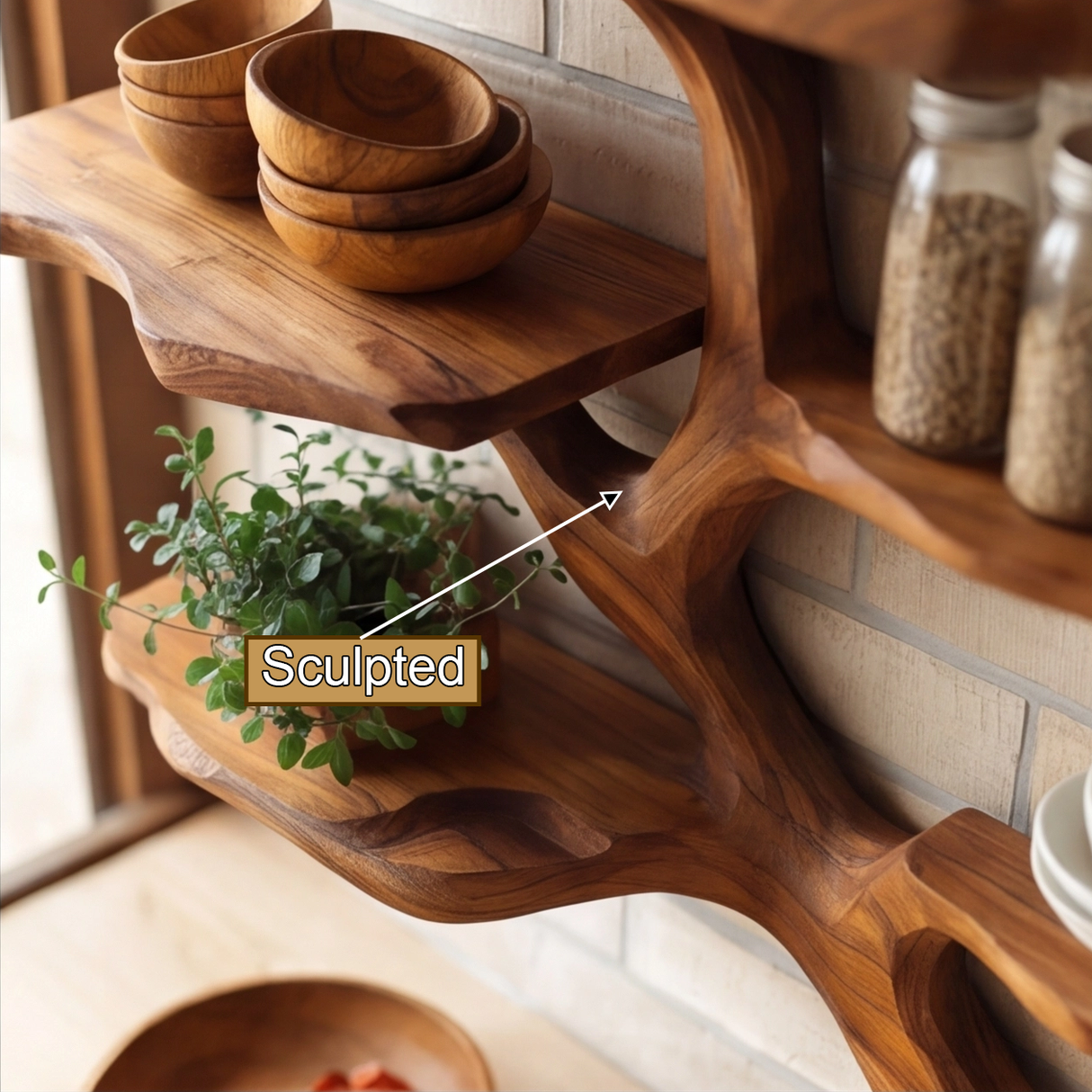 Veltrune Live Edge Solid Wood Floating Kitchen Shelf - Timberustic Floating Kitchen Shelf
