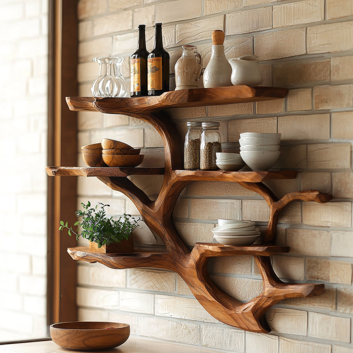Veltrune Live Edge Solid Wood Floating Kitchen Shelf - Timberustic Floating Kitchen Shelf