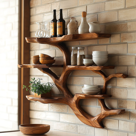 Veltrune Live Edge Solid Wood Floating Kitchen Shelf - Timberustic Floating Kitchen Shelf