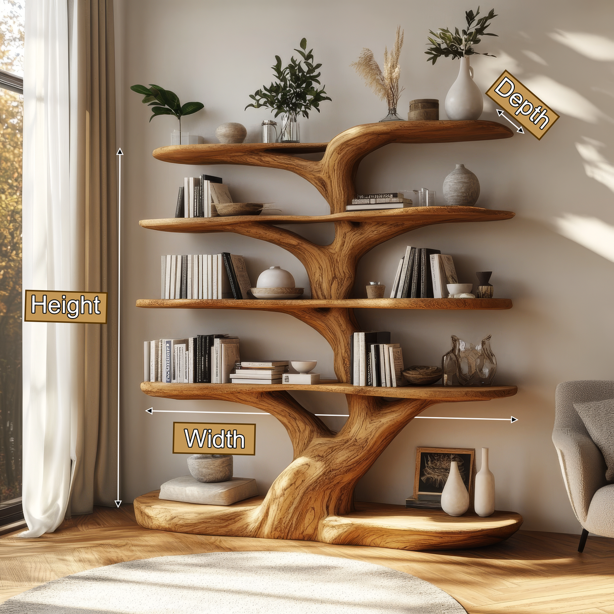 Verdanova Sculpted Solid Wood Tree Bookshelf - Timberustic Tree Bookshelf