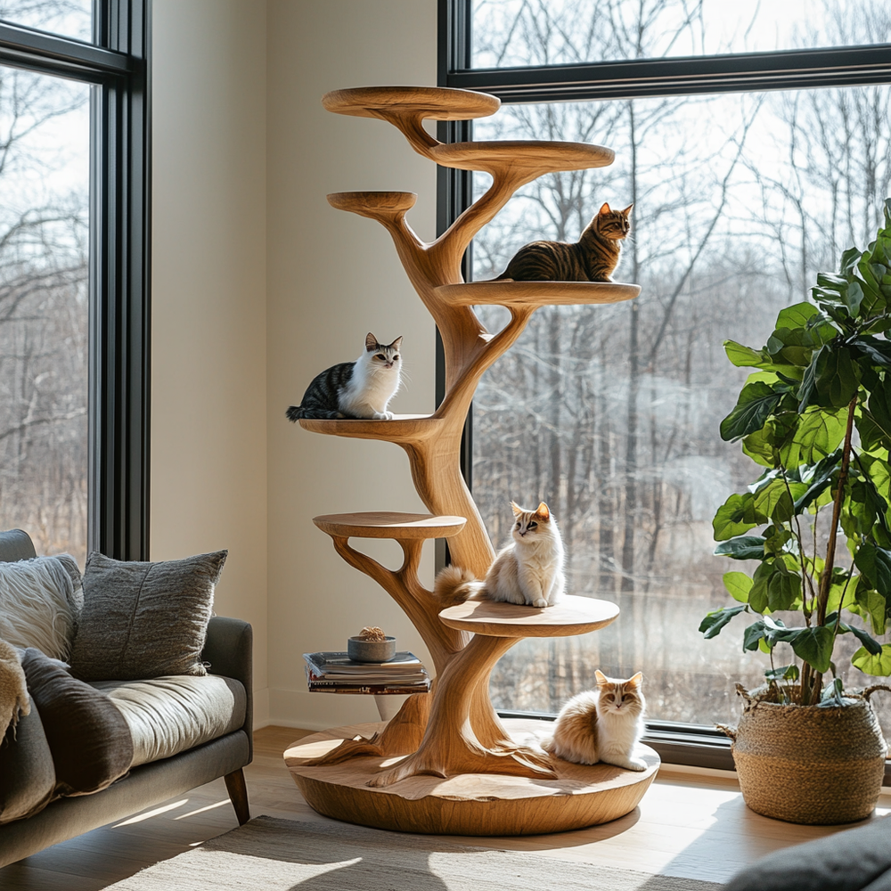 Verdant Solid Wood Tree-Inspired Cat Tree Shelf, Sculptural Cat ...