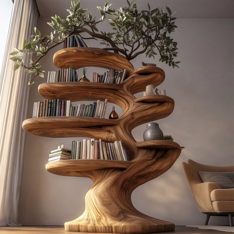Verdantis Sculpted Solid Wood Tree Bookshelf - Timberustic Tree Bookshelf