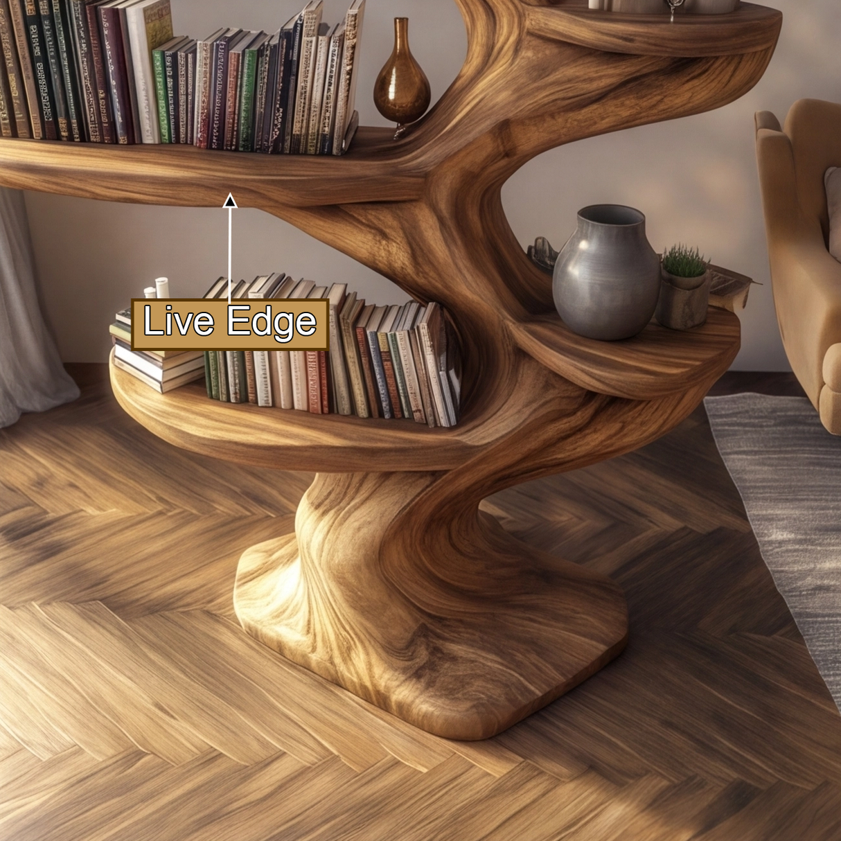 Verdantis Sculpted Solid Wood Tree Bookshelf - Timberustic Tree Bookshelf