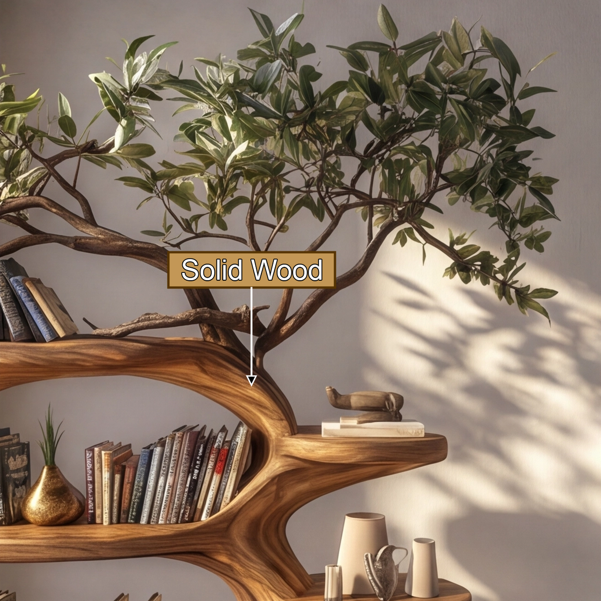 Verdantis Sculpted Solid Wood Tree Bookshelf - Timberustic Tree Bookshelf