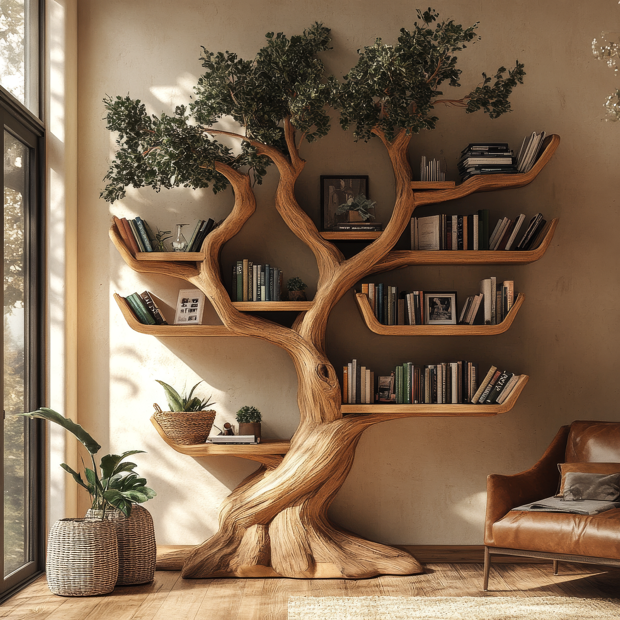 Verdantris Sculpted Solid Wood Tree Bookshelf - Timberustic Tree Bookshelf