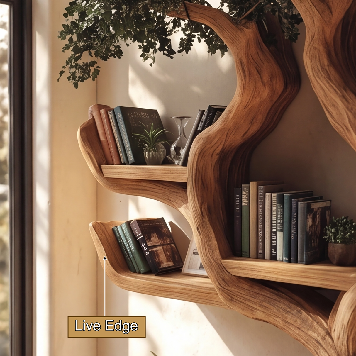 Verdantris Sculpted Solid Wood Tree Bookshelf - Timberustic Tree Bookshelf