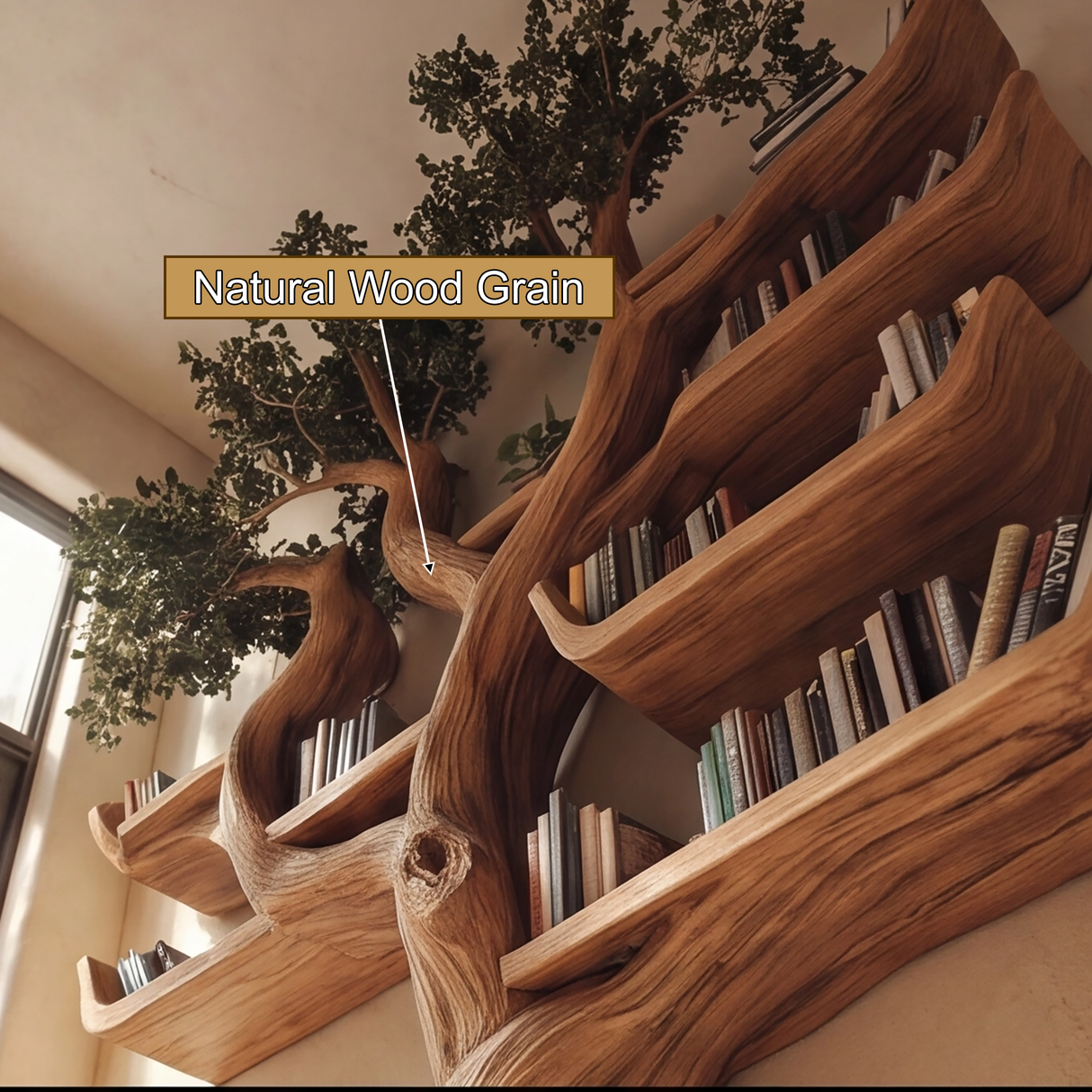 Verdantris Sculpted Solid Wood Tree Bookshelf - Timberustic Tree Bookshelf