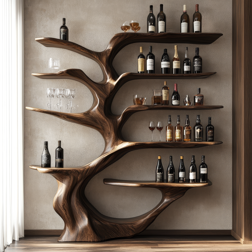 Tree Racks Bar Verdellune Organic Tree Wine Rack, Sculptural Solid Wood Wine Display ...