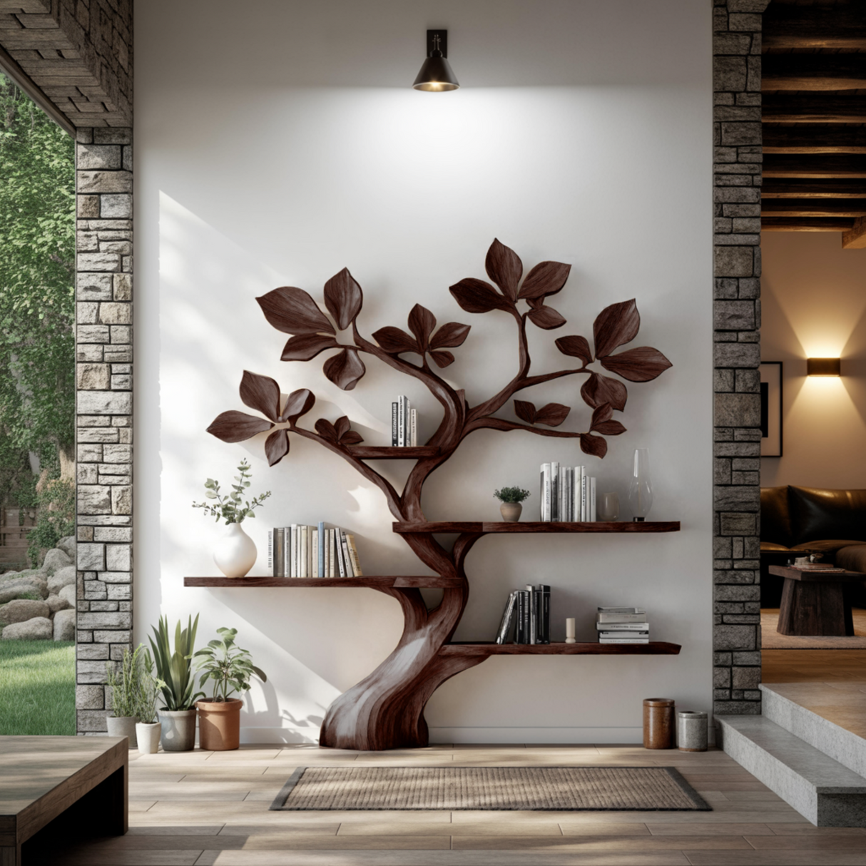 Verdelume Handcrafted Leaf-Branch Wooden Tree Bookshelf - Timberustic Tree Bookshelf