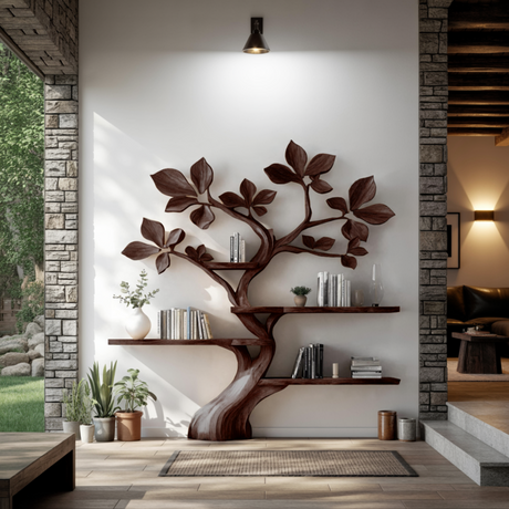 Verdelume Handcrafted Leaf-Branch Wooden Tree Bookshelf