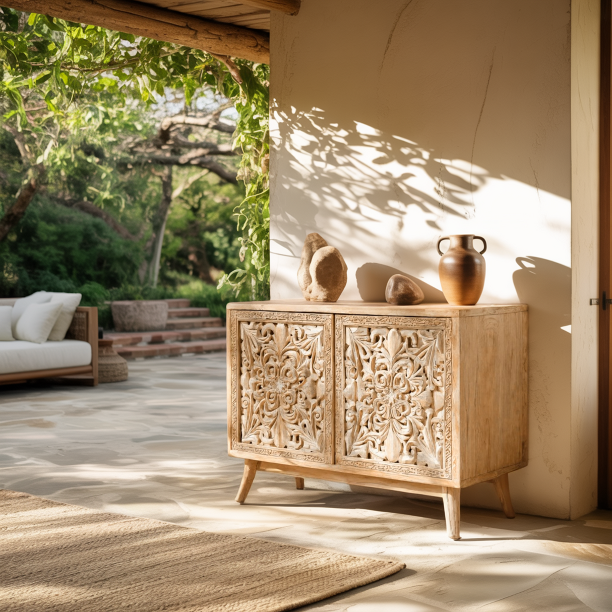 Verdorin Hand-Carved Solid Wood Sideboard Cabinet