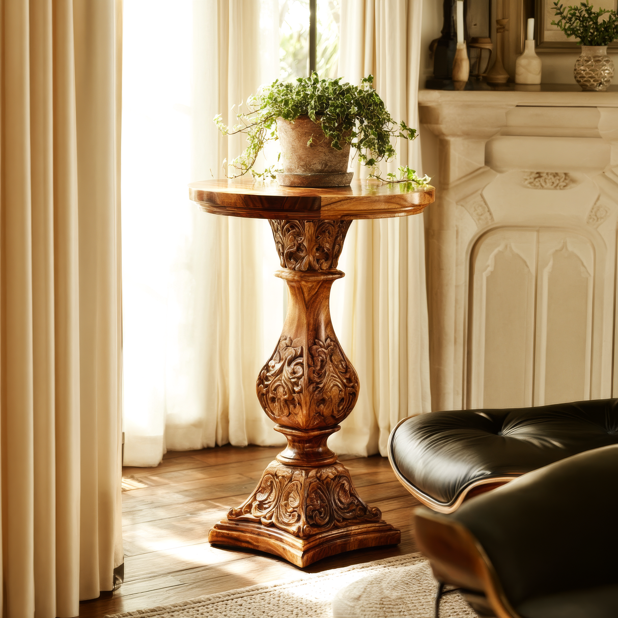 Veridan Sculpted Solid Wood Pedestal Stand - Timberustic Pedestal Stand
