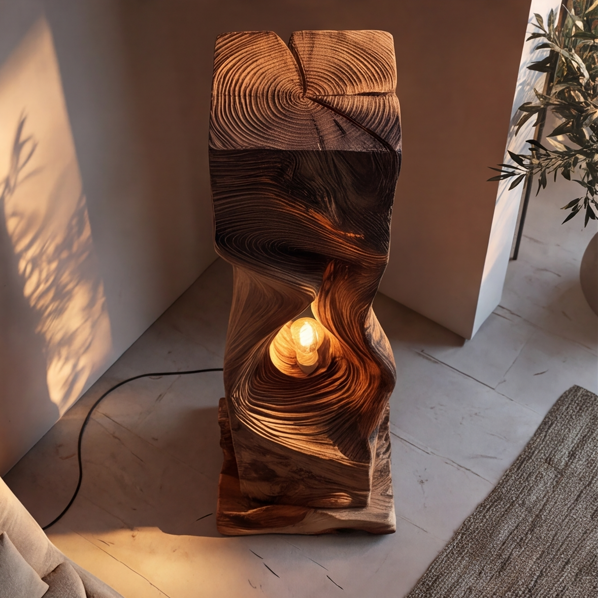 Veylora Sculpted Solid Wood Floor Lamp - Timberustic Floor Lamp