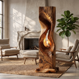 Veylora Sculpted Solid Wood Floor Lamp Brown - Timberustic Floor Lamp