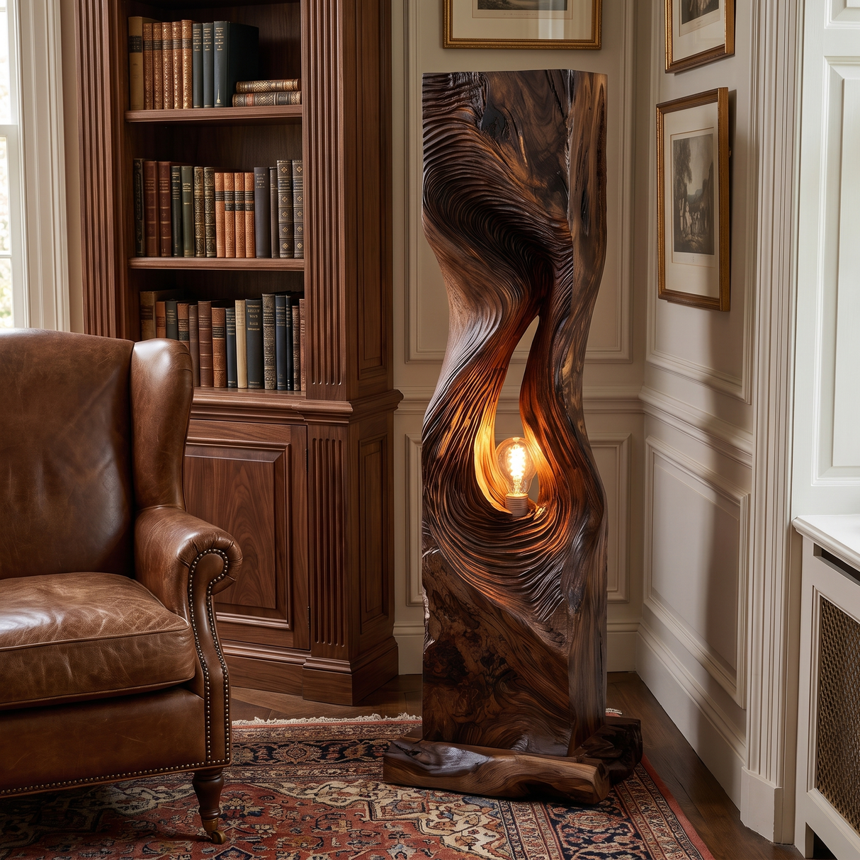 Veylora Sculpted Solid Wood Floor Lamp Dark Walnut - Timberustic Floor Lamp