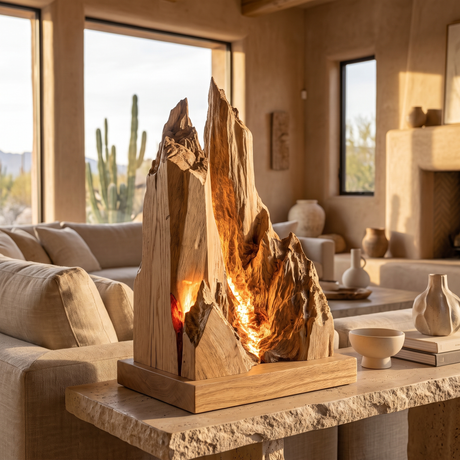 Veylorn Sculpted Mountain Table Lamp Natural Oak - Timberustic Table Lamp