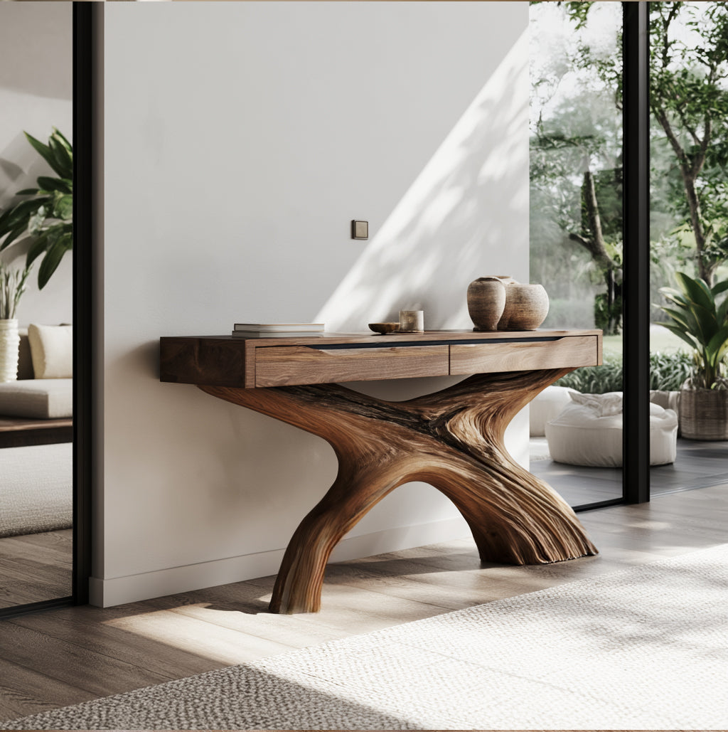 Veylorn Sculpted Solid Wood Console Table