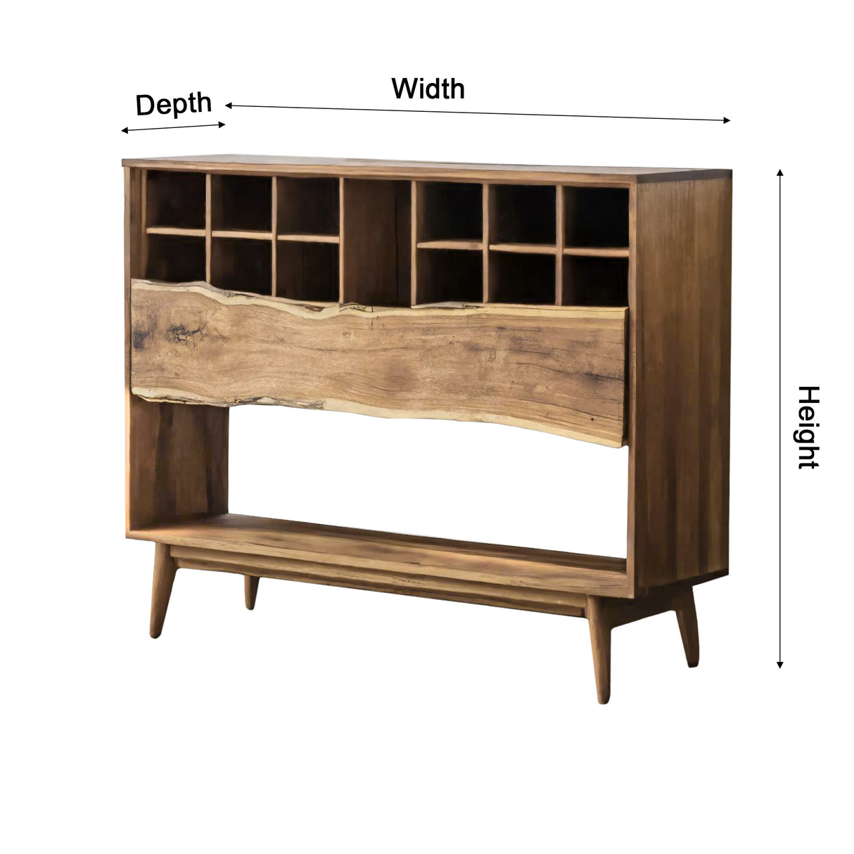 Veyra Live Edge Solid Wood Wine Rack Cabinet