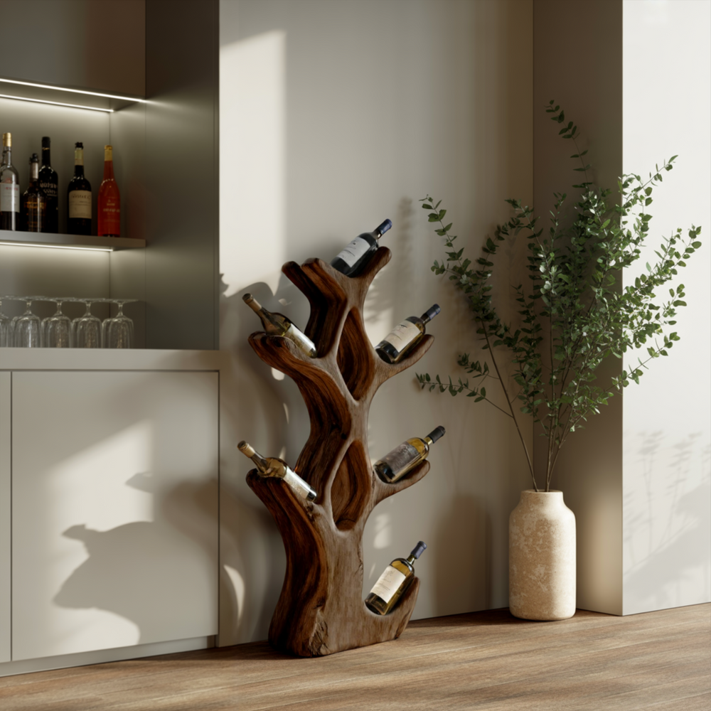 Veyra Organic Modern Solid Wood Wine Rack | Sculptural Tree Branch ...