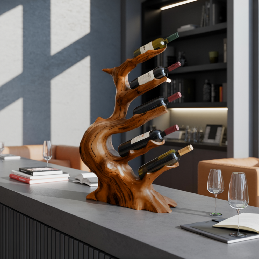 Veyra Sculptural Treeform Solid Wood Wine Rack | Handcrafted Natural ...
