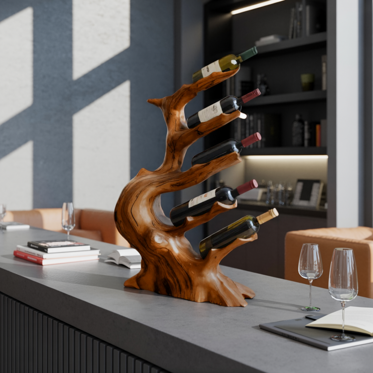 Veyra Sculptural Treeform Solid Wood Wine Rack